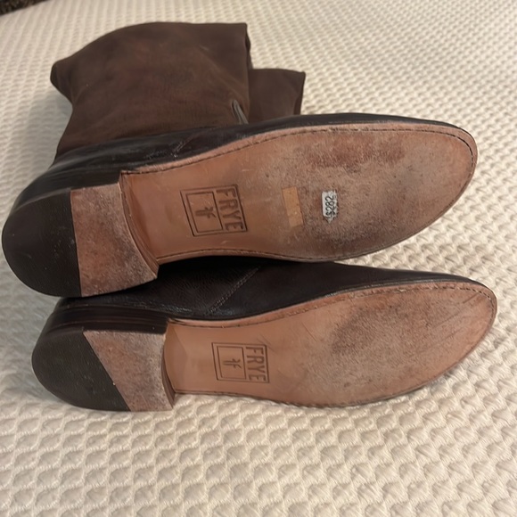 FRYE PAIGE Brown Leather Canvas Women's Riding Boots Size 10Riding Motorcycle - Picture 7 of 11